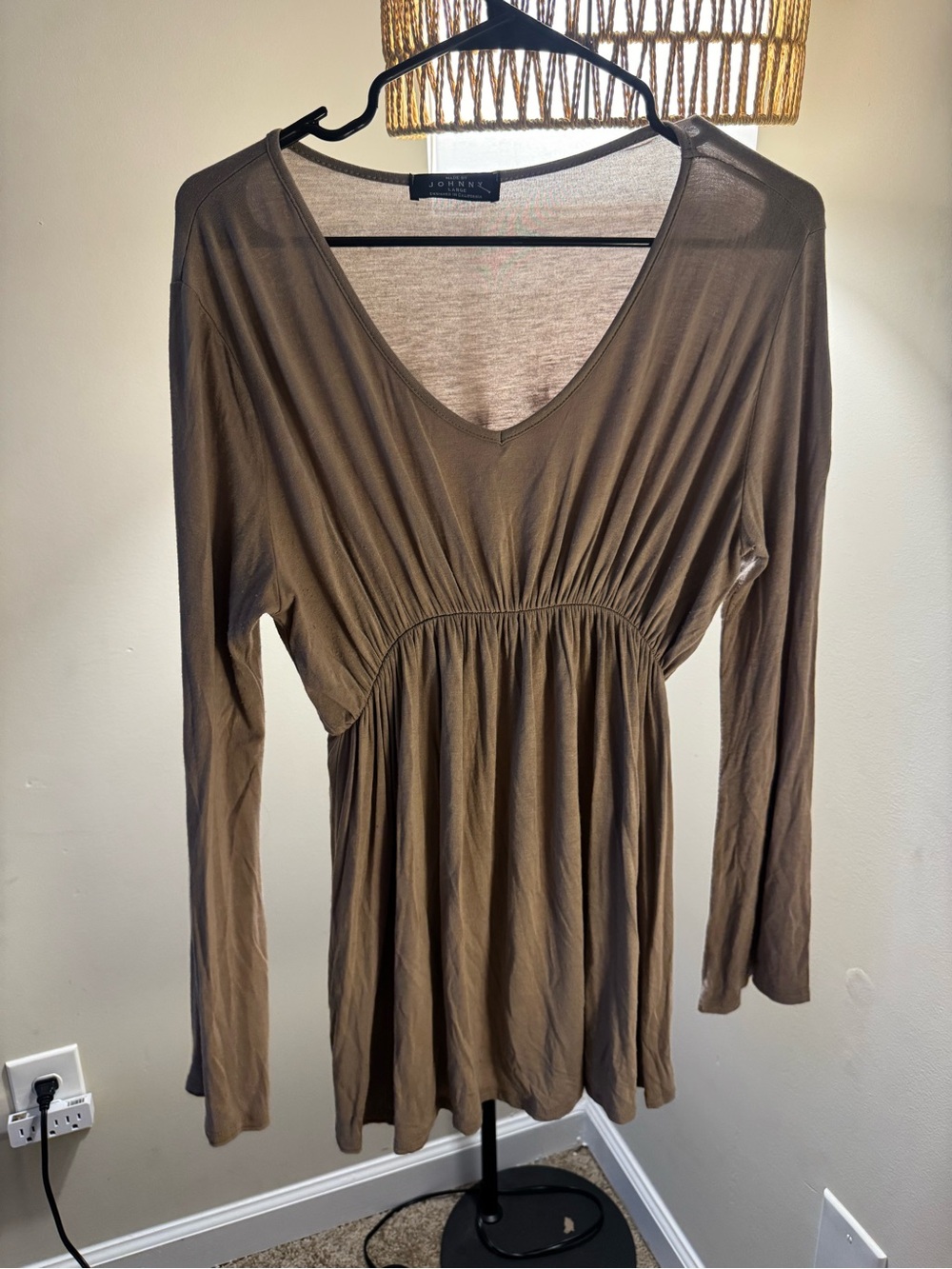 Brown V-Neck Long Sleeve Tunic
